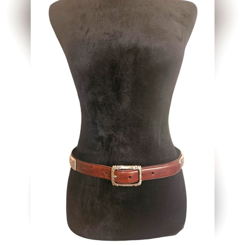 Vintage Fossil Brown Leather Silver Accented Belt Size M